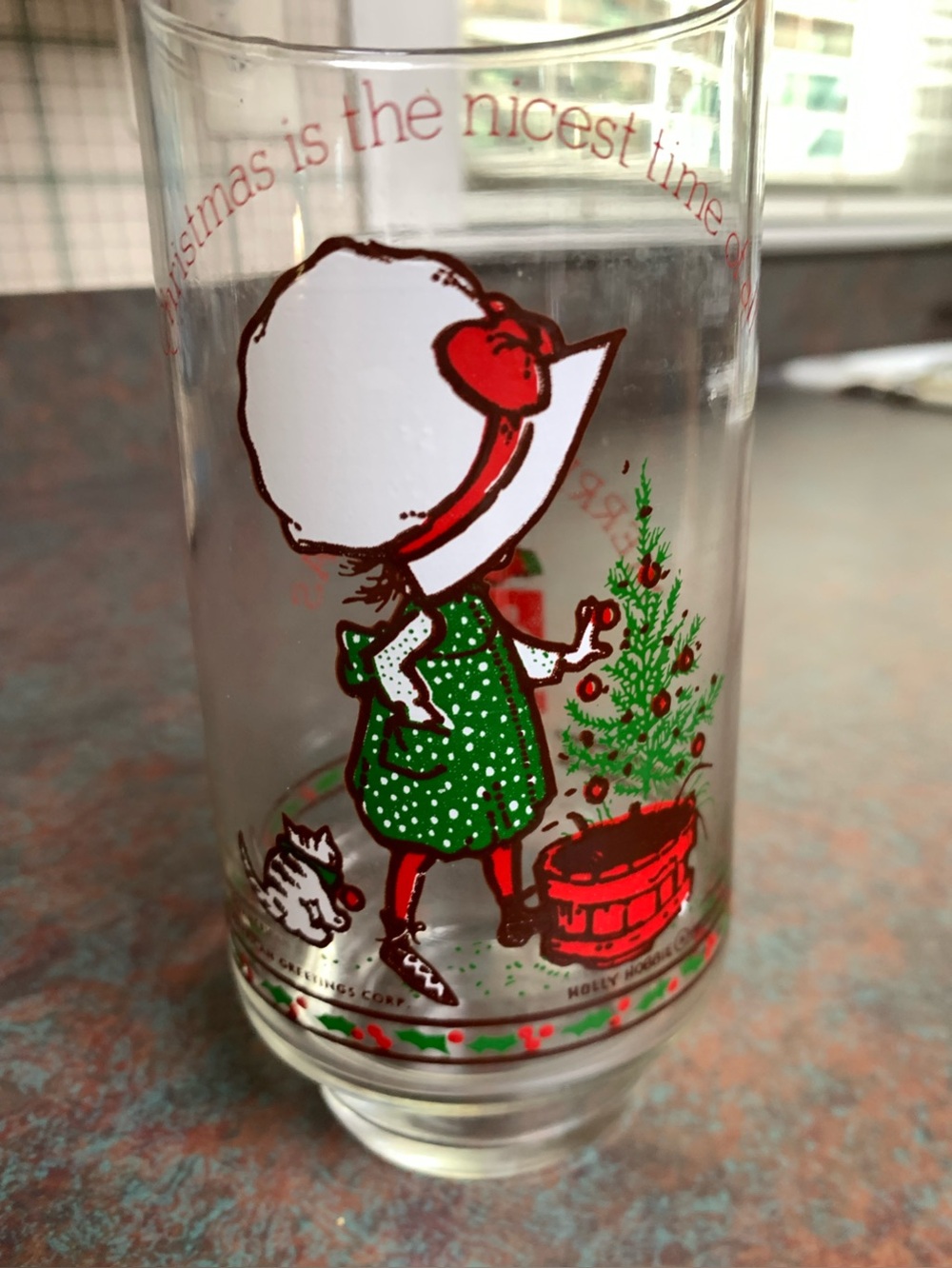HOLLY HOBBIE. COCA COLA Girl & Tree Holiday Glass